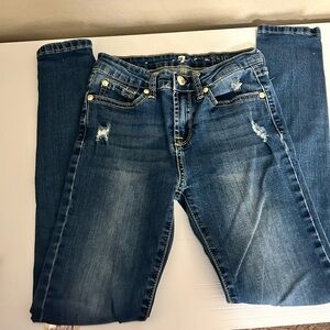7 For All Mankind Dark Blue Distressed Skinny Jeans